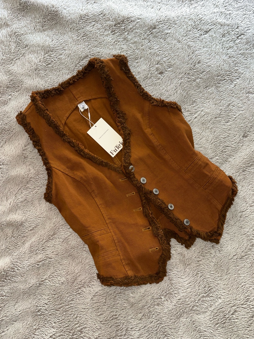 Brown Frayed Trim Vest